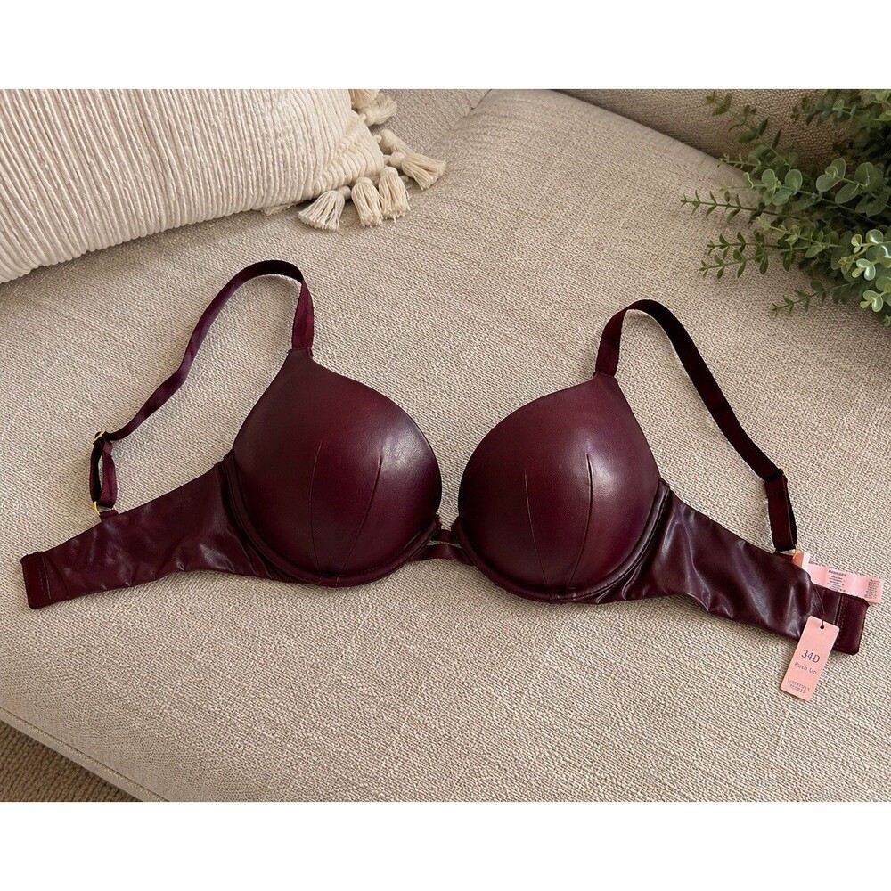 NWT Victoria’s Secret Very Sexy Push Up Bra 34D Burgundy Faux Leather Goth